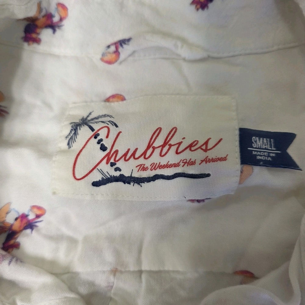 Chubbies Shirt Mens Small White Button Up Short Sleeve Lobster Print Beach Pool - Picture 5 of 7